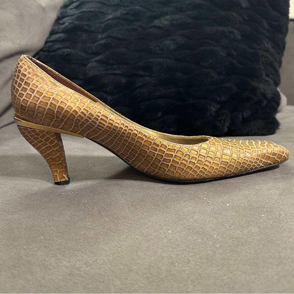 Vintage Timothy Hitsman Womens 8M Pumps Gold Leather Faux Snake Skin see desc - Picture 4 of 13